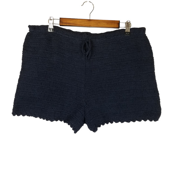 BP Womens Shorts Size L Navy Blue Crochet Knit High Rise Pull String Waist - Picture 1 of 12